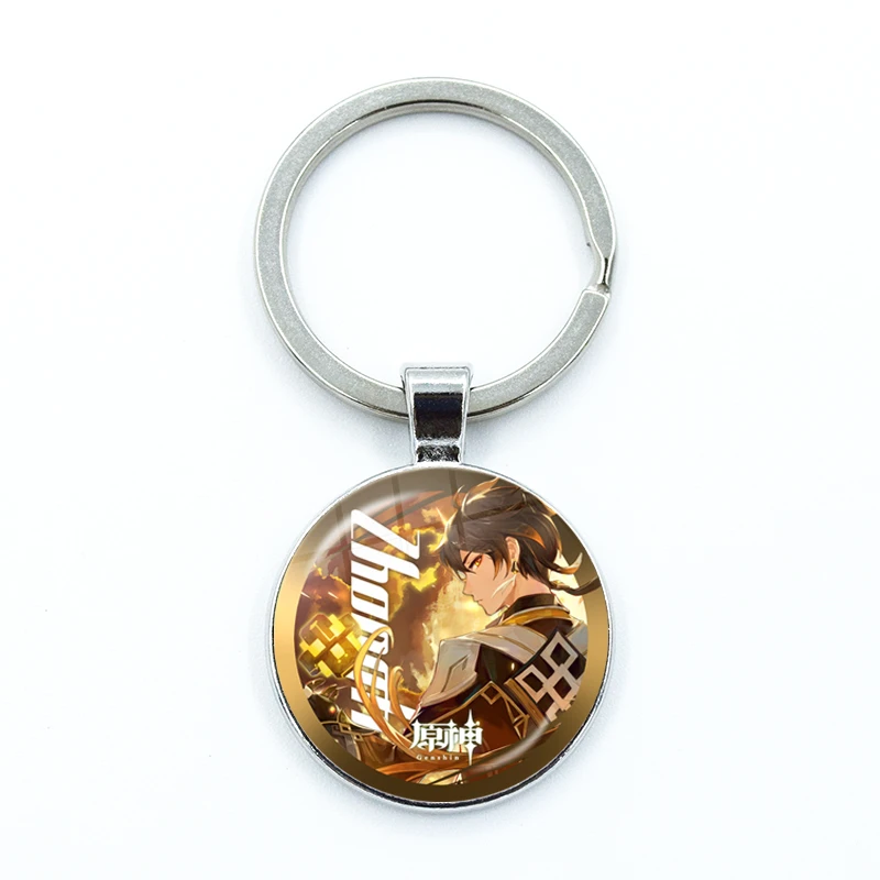 Anime Keychain Genshin Impact Zhongli Venti Xiao Keli Hung Key Chain for Women Glass Dome Accessories Cute Bag Pendant Key Ring