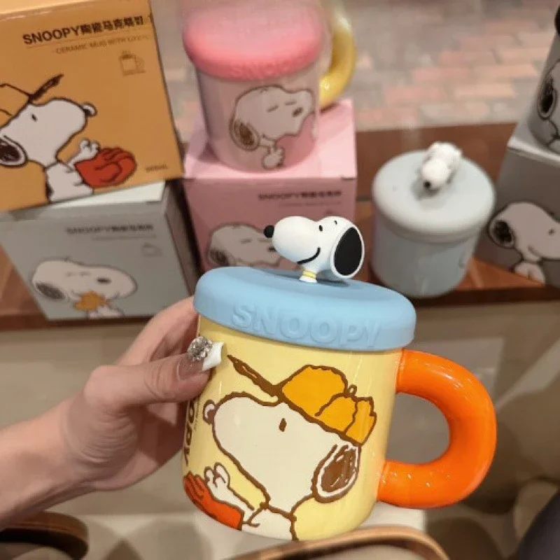 Snoopy Ceramic Cup Miniso Silicone Lid Mug Breakfast Cup Cartoon High Color Value Water Cup Gift Large Capacity Kawaii Water Mug