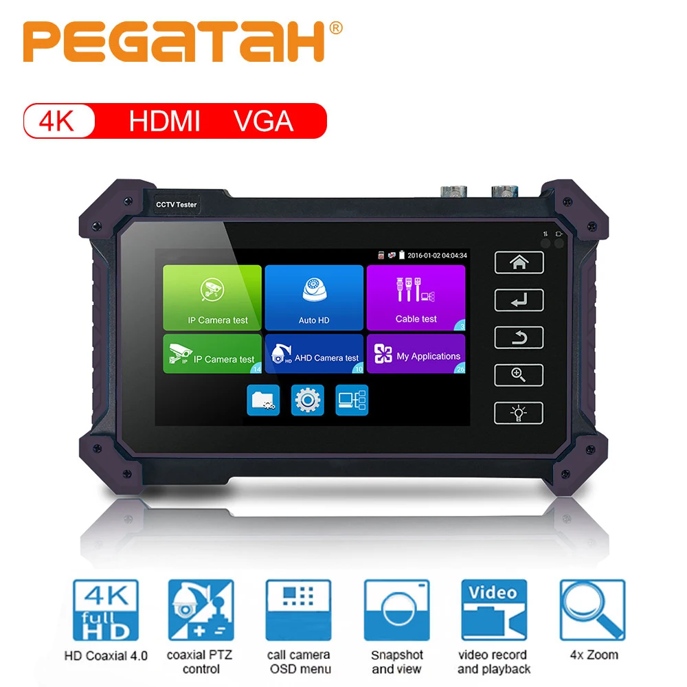 PEGATAH IP CCTV Tester camera 8MP /AHD/CVI/TV/SDI CCTV Tester 5 inch 4K HDMI VGA input Security poe IPC Cameras CFTV Tester