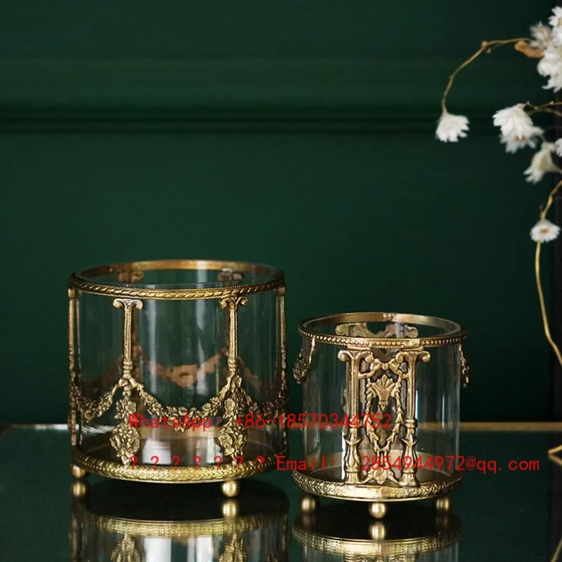 2026   European Retro Carved Glass Storage Bucket Makeup Brush Pen Holder Desktop Light Luxury Ornament