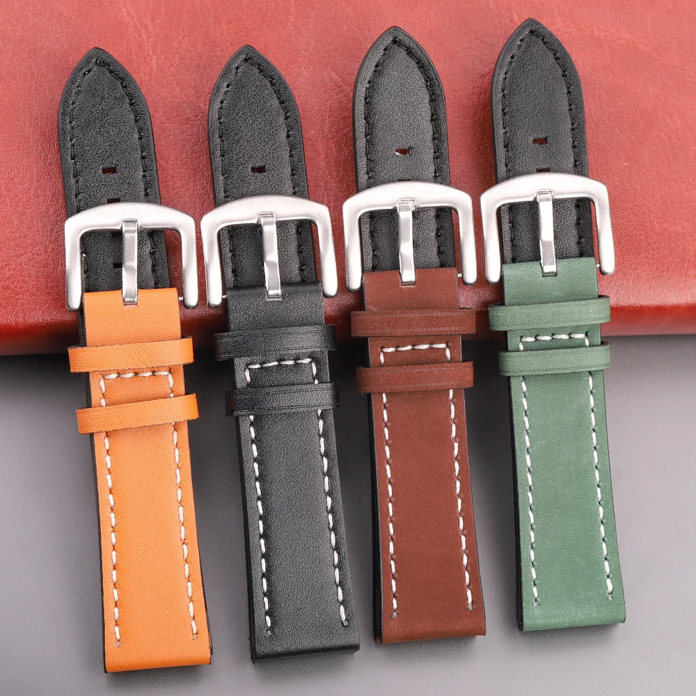 Leather Watch Band Strap 18mm 20mm 22mm 24mm For Samsung Huawei Watchband Accessories Black Brown Coffee Yellow Belt