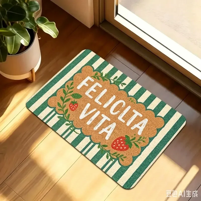 Italian La Dolce Vita Welcome Doormat Mediterranean Lemon Pattern Floor Mat Blue White Striped Entrance Welcome Rug