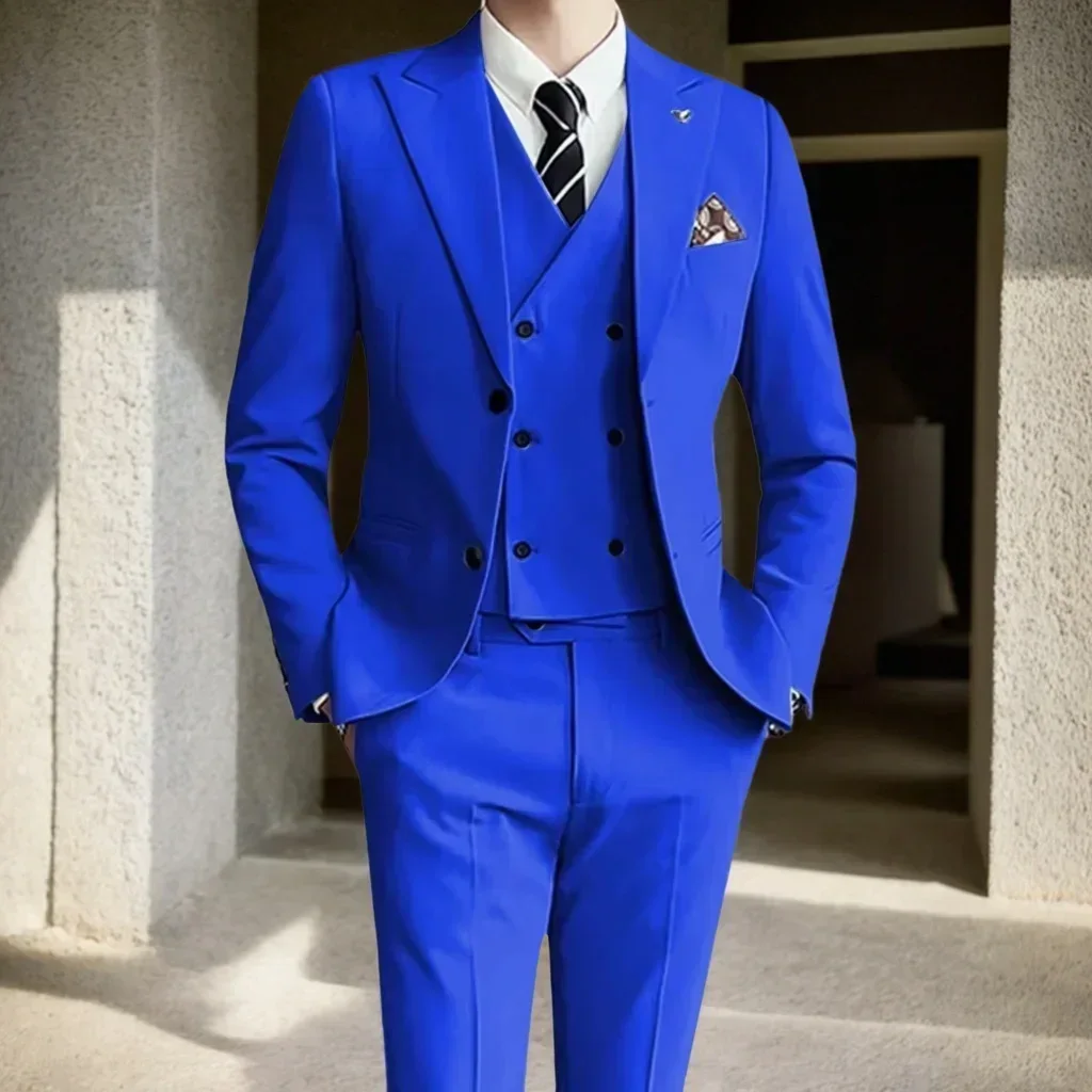 

Luxury Men's Suits Regular Slim Fit 3-Piece Blazer Vest and Pants Peak Lapel Tuxedo Suits for Men Prom Tuxedos Business