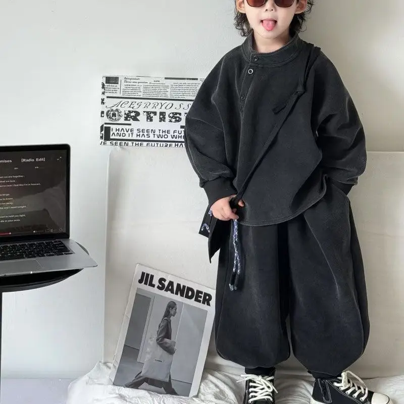 

Комплект из 2 предметов, весенне-осенний комплект одежды для мальчиков, пуловер, верхнее пальто, куртка + леггинсы, брючные костюмы, детские уличные костюмы для малышей