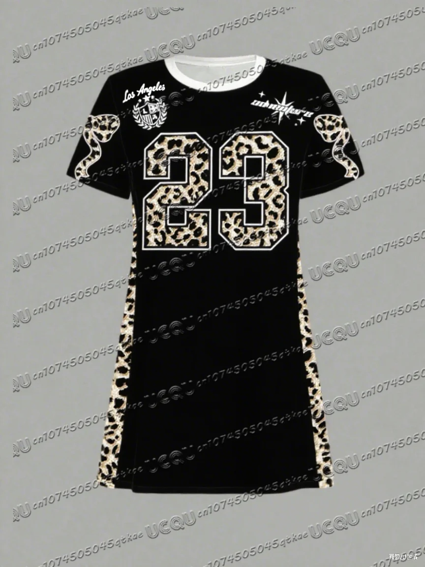 Summer Women T-Shirt Dress Plus Size Casual Leopard NO.23 Printed O-Neck Lady Short Sleeve Pullover Dresses Women Clothing