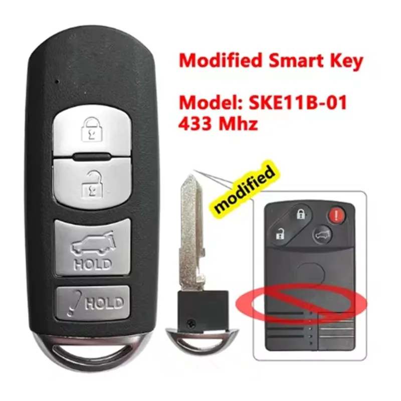 EllYECU Remplacement Modifié Proximité Smart Key fob 4 boutons 434 Z successifs pour Mazda CX-9 CX-7 2007 2008 2009 Modèle: SKE11B-01