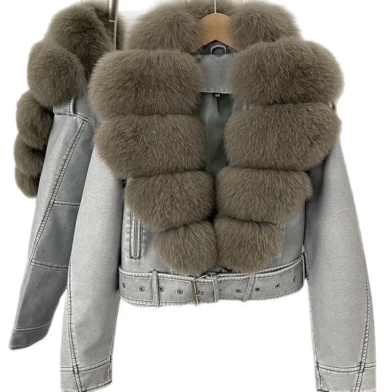 2026 Fall Winter Trendy Women Short Real Leather Coat Oversized Big Fox Fur Collar Fox Fur Jacket