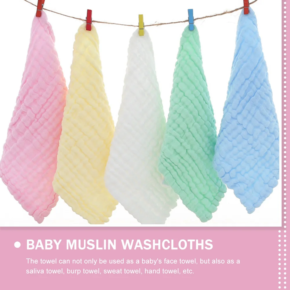 

5Pcs Pure Cotton Baby Washcloths Soft Absorbent Muslin Face Towels Burp Cloths Drool and Saliva Towels Haves
