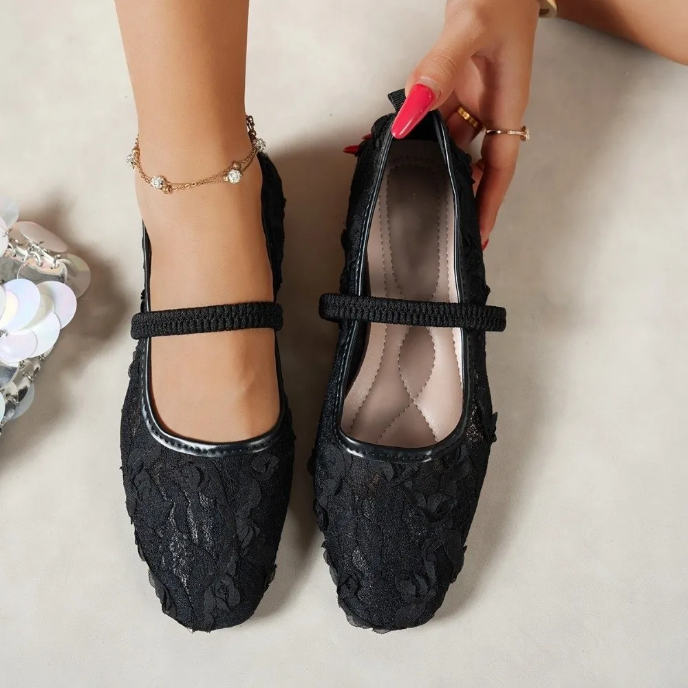 1 Pair Soft Sole Square-toe Flat Shoes Breathable Mesh Elegant Ballet-inspired Shoes French-style Mary Jane Flat Shoes Summer