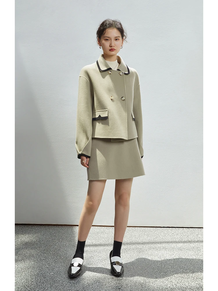 ZIQIAO أنيقة المشاهير نمط الوجهين 100% الصوف تنورة المرأة 2022 الشتاء قصيرة الصوفية تنورة صغيرة الإناث 22ZQ4039