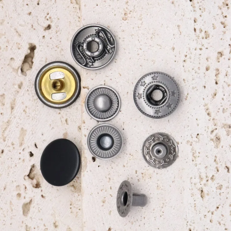 484 نمط الربيع أزرار إطباقية مجموعة مشابك الضغط المعدنية للخياطة والجلود والسترات والحقائب والحرف اليدوية ومشاريع DIY-15mm