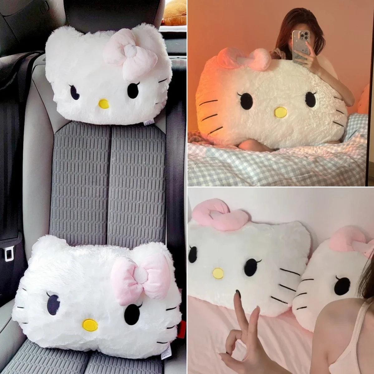 CartoonHello Kitty appui-tête peluches douces coussin de dos confortable décor de canapé jeter oreiller câlin peluches cadeaux de noël pour fille