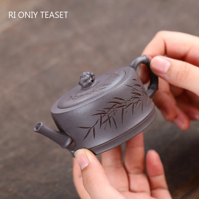 120ml Chinese Yixing Purple Clay Teapot Large Caliber Famous Handmade Bamboo Joint Shape Tea Pot Kettle Raw Ore Zisha Tea Set