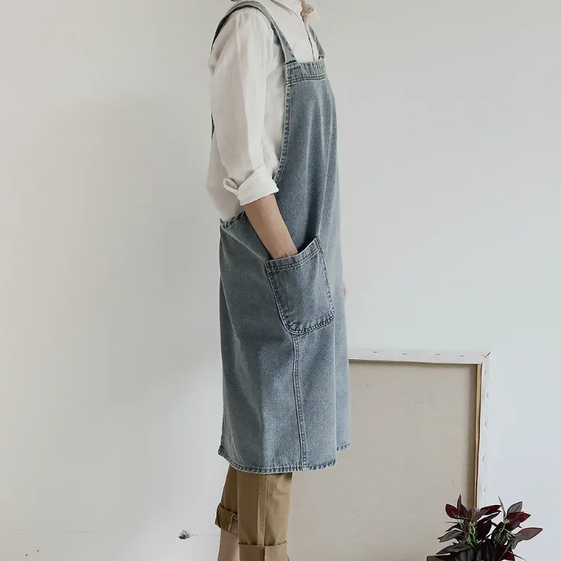 Pure Cotton Canvas Washed Denim Advertising Apron Kitchen Bib Overalls