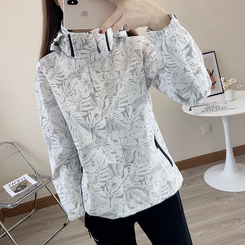 

2024 New Arrival Waterproof Jacket Women's Casual Breathable Maple Leaf Hooded Coat Autumn plus size Camping Outdoor Windbreaker