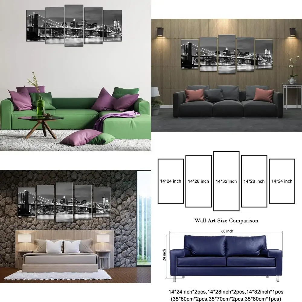 

Настенное искусство Brooklyn Bridge Night Scene — современный холст Giclee на растянутый и в рамке для домашнего декора