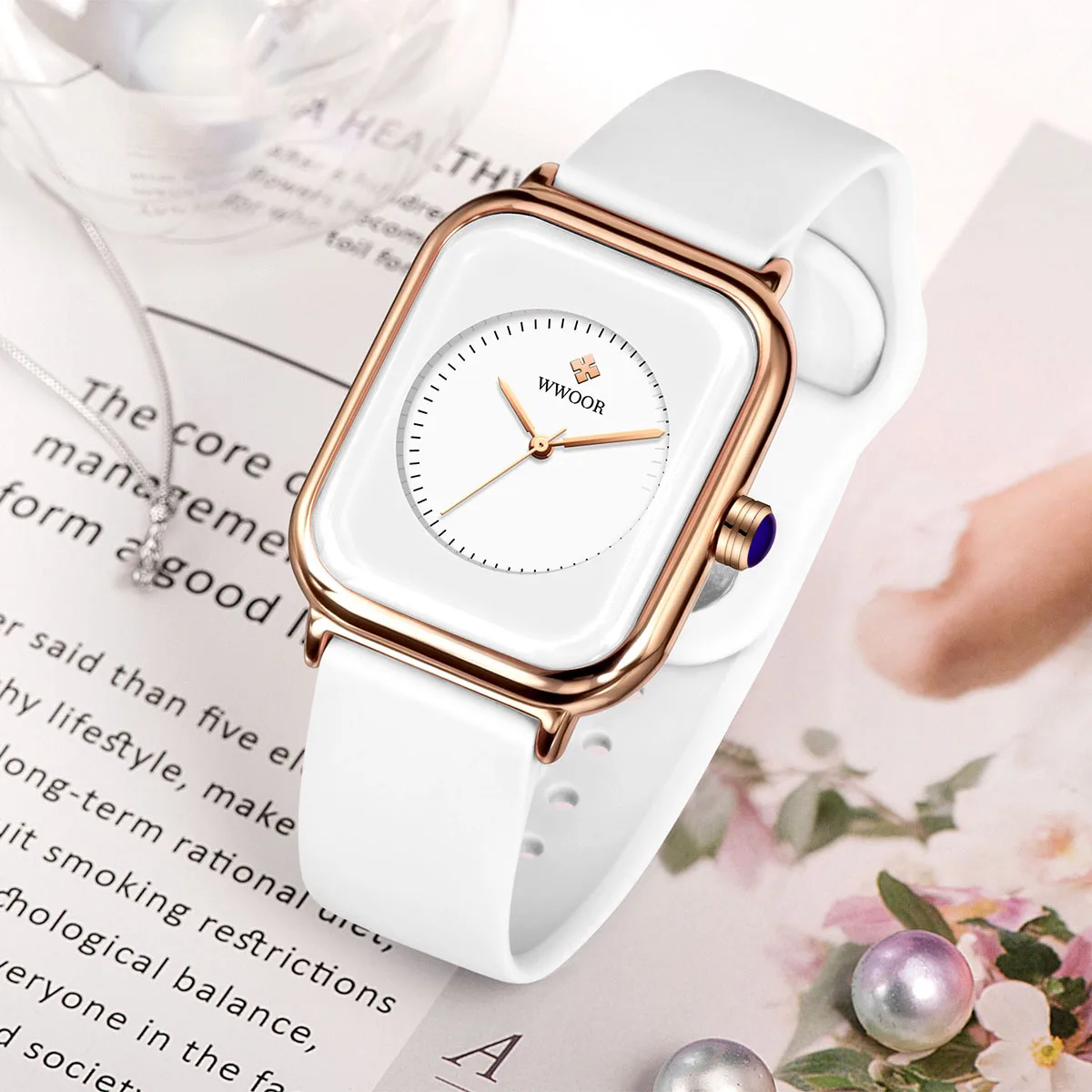 WWOOR Luxury Women's Watches Fashion Casual Silicone Ladies Dress Watch Elegant Square Waterproof Quartz Wristwatch Female Clock
