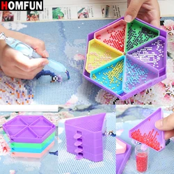 HOMFUN 6 Grid Palette Hexagon Diamond Painting Tray Kits Large Capacity Beading Plates Point Drill Embroidery Tool Accessory