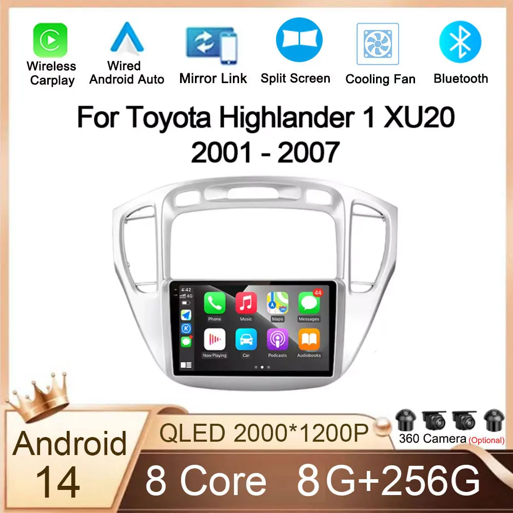 

Автомагнитола на Android 14 для Toyota Highlander 1 XU20 2001 - 2007 мультимедийный видеоплеер Навигация стерео головное устройство 2 Din DVD