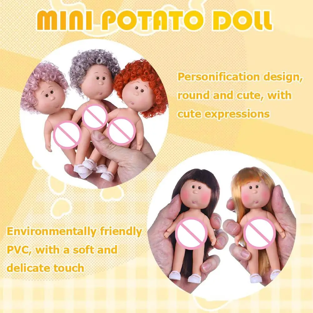 14cm Mini-Kartoffelpuppe mit 5 beweglichen Gelenken, DIY Vinyl-Süße Puppen, Spielzeug mit lockigem Haar, 14cm Vinylpuppe mit Bohnenaugen, dunkelhäutige Anziehpuppe – Detail 29