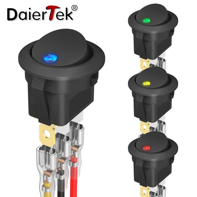 DaierTek 4 szt. Przełącznik okrągły kołyskowy 12 V 20A włącznik okrągły trzpień 12 V 12 V DC podświetlony 3-pinowy 2-drożny przełącznik SPST do samochodu samochodowego