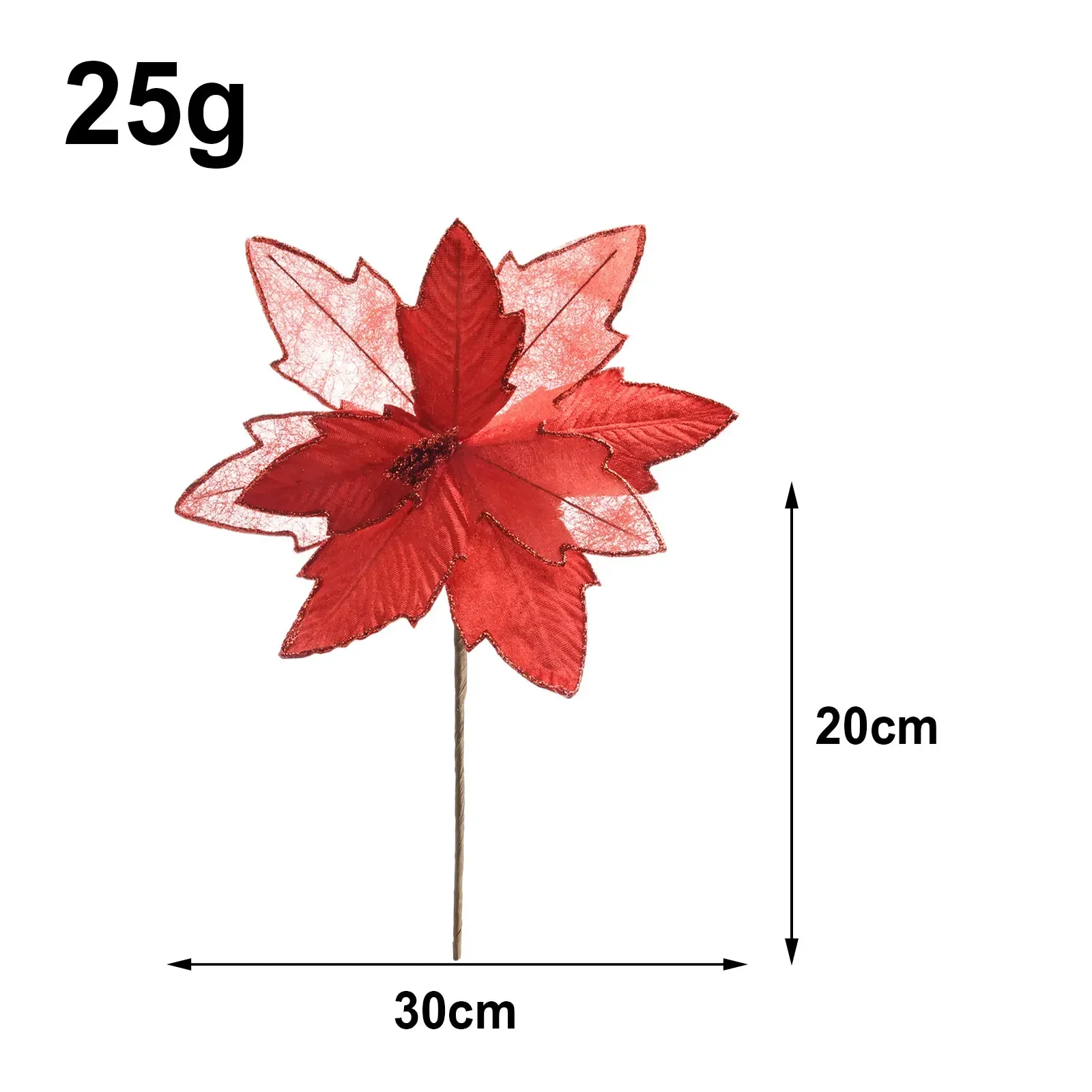 

Christmas Poinsettia Glitter Flower 30cm Cloth+Plastic Perfect Decoration for Xmas Tree Home Party Wedding