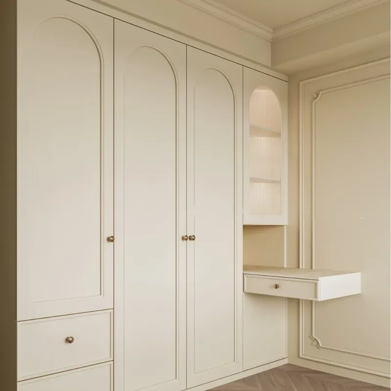 French Style Custom Wardrobe Simple Bedroom Closet Storage Cabinet Transparent Design Furniture for Home