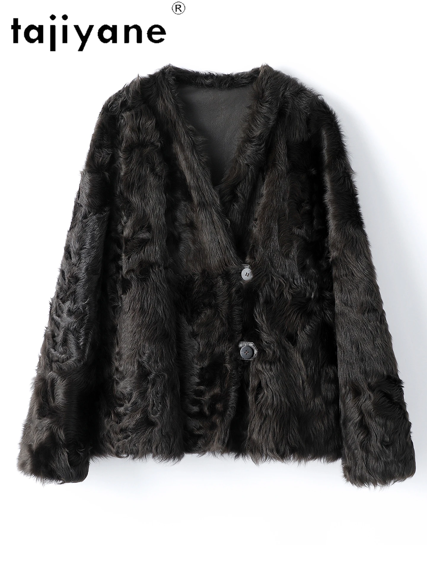 سترة TAJIYANE 100% من جلد الغنم مع الصوف المرفق للنساء معطف فرو حقيقي قابل للعكس برقبة على شكل حرف v ملابس نسائية شتوية