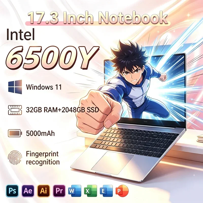 17.3" Elite Laptops Intel 6500Y Windows 11 32GB 2TB HD Display Fingerprint Unlock Gamer Study Office Notebook Computer PC