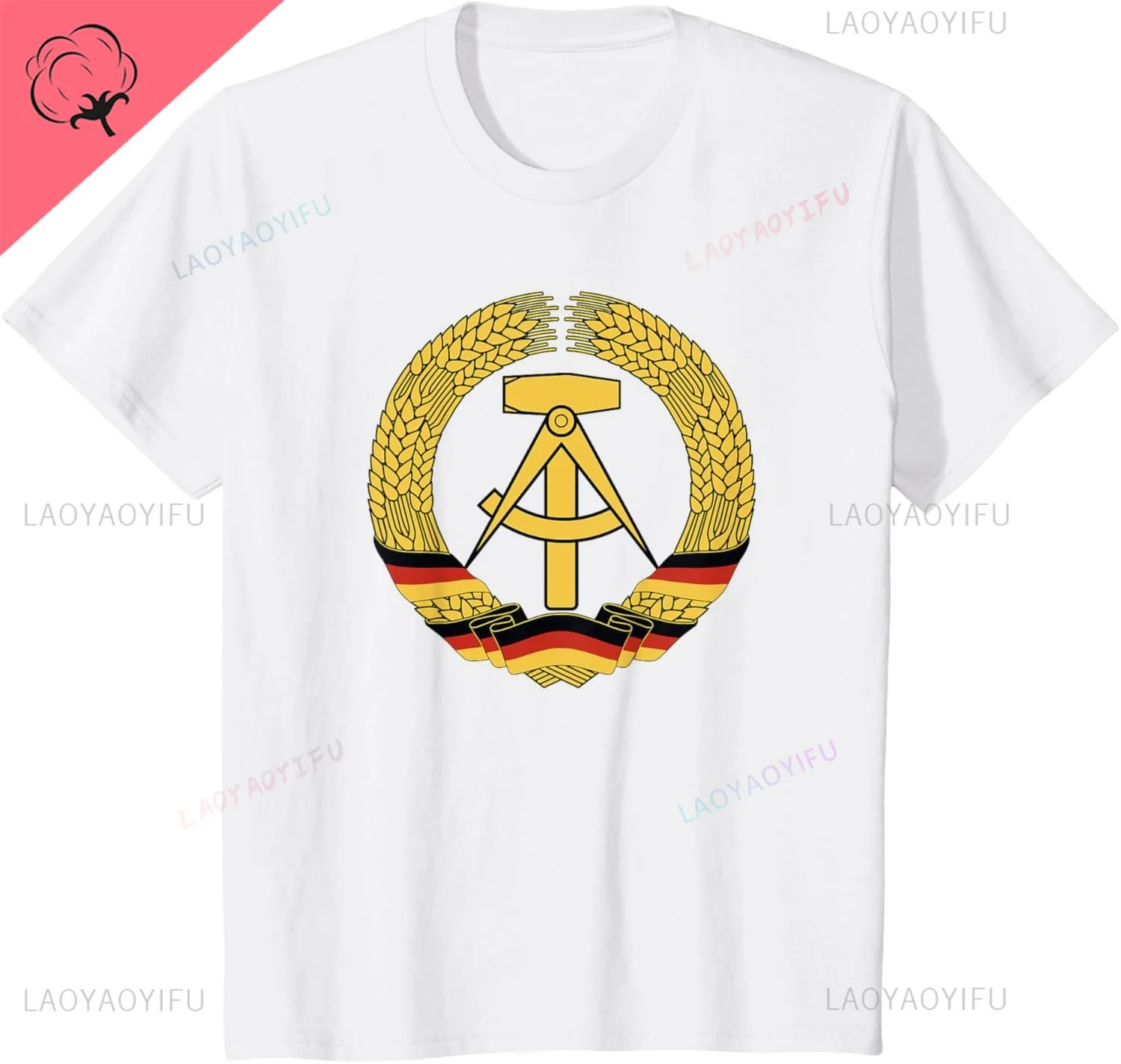 GDR معطف الأسلحة جمهورية ألمانيا الديمقراطية العلم الشرقية تي شيرت الرجال والنساء قصيرة الأكمام القطن تي شيرت مطبوع Ropa Hombre