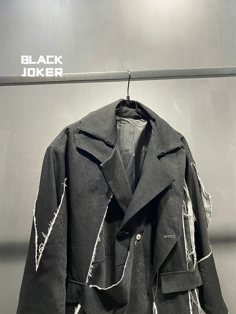 BLACK JOKER Original Vintage Frayed edge design Patchwork jacket Multi-layer stacking Deconstruction Unisex loose jackets tops
