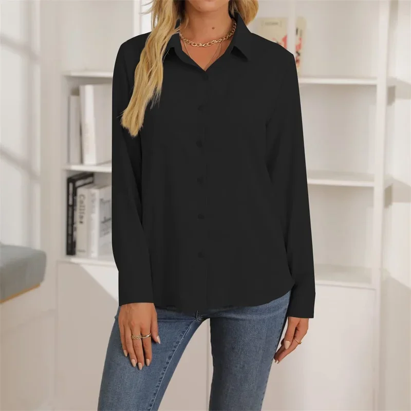 Chemise cardigan à revers à simple boutonnage pour femme, chemisier décontracté confortable, chemise à manches longues, document solide, bouton Piedmont, printemps, automne