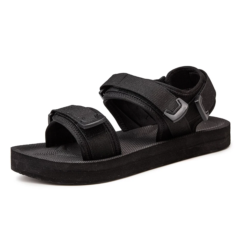 Pure Black Plus Big Size 48 49 50 Men Casual Sandals For Wide Foot Hook & Loop Summer Open Shoes Adjustable Breathable Soft