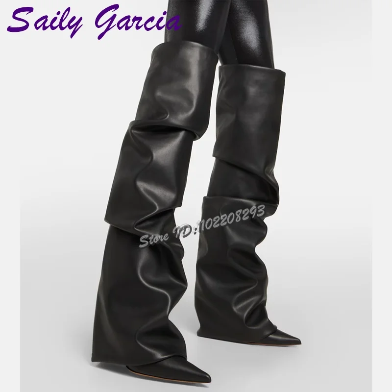 

Pleated Pointed Toe Stiletto Boots Brown Sewing Slip-on Super High Heel Over-the-knee Boots 2025 Women's Fashion Slimming Shoes