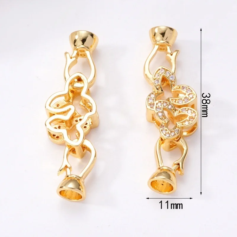 1 Piece Pearl Necklace Bracelet Connecting Buckle Inlaid with Zircon Trileaf Flower DIY Jewelry Making Material Accessories