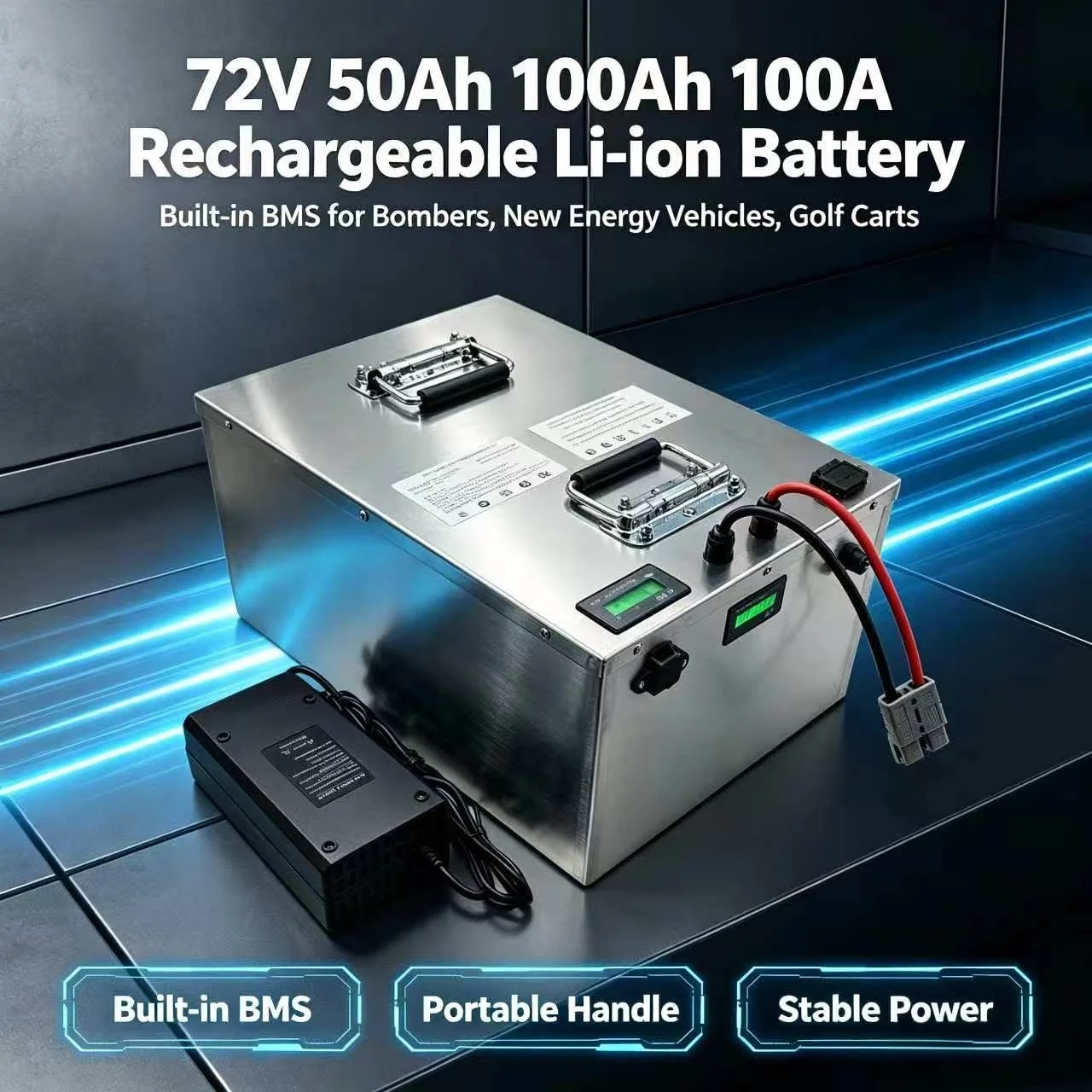 72v 50Ah 100Ah 100A Rechargeable Battery Li-ion Battery with Built-in BMS for Bombers, New Energy Vehicles, Golf Carts