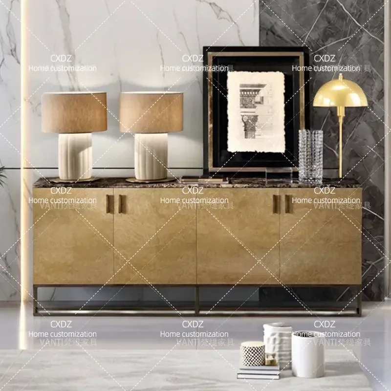 Light Luxury Dining Side Cabinet High Grade Marble Display Cabinet Foyer Locker Minimalist Entrance Storage Console Table