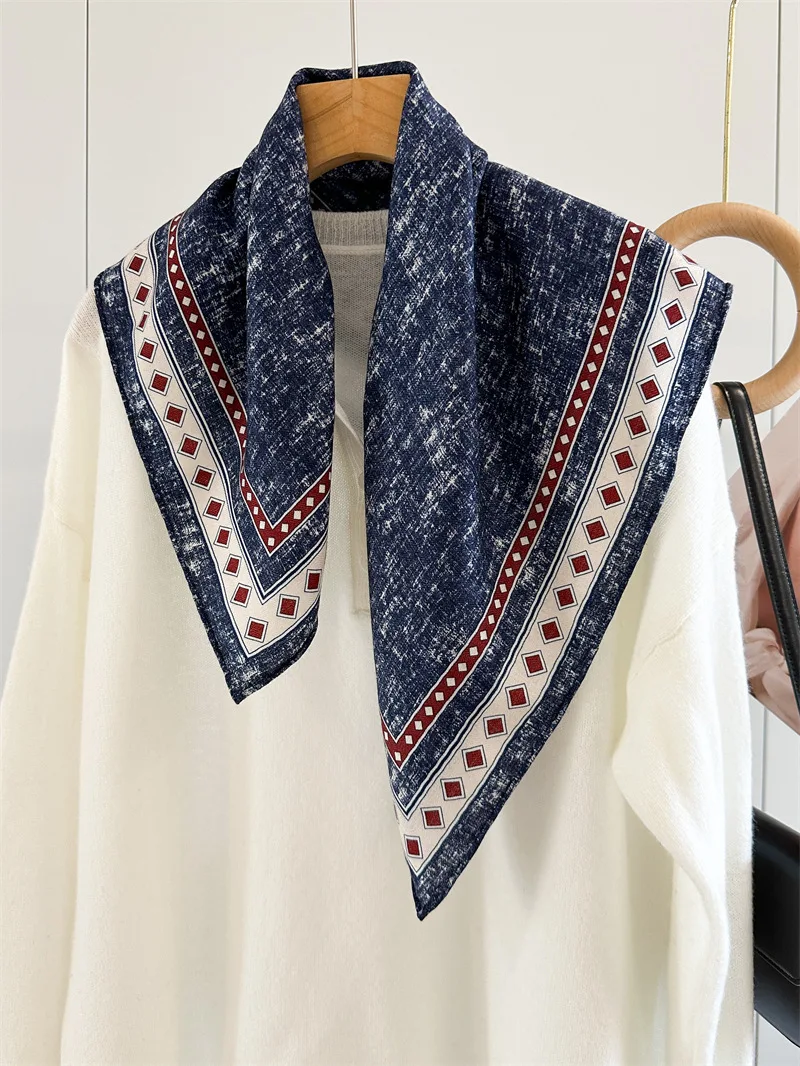 

Blue Silk Wool Blend Scarf 65CM Hand Rolled Edges Scarfs Luxury Designer Scarfs Keep Warm Shawl Stole Christmas Gift