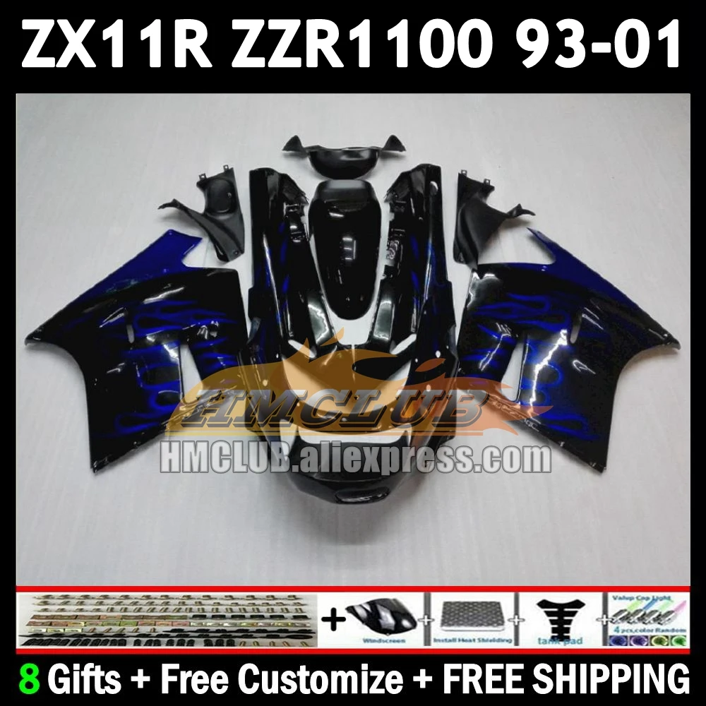 ZX-11R For KAWASAKI NINJA ZX11 ZZR 1100 ZX 11 11R 175No.56 ZZR1100 ZX11R 1993 1994 1995 1996 blue flames 97 98 99 00 01 Fairing