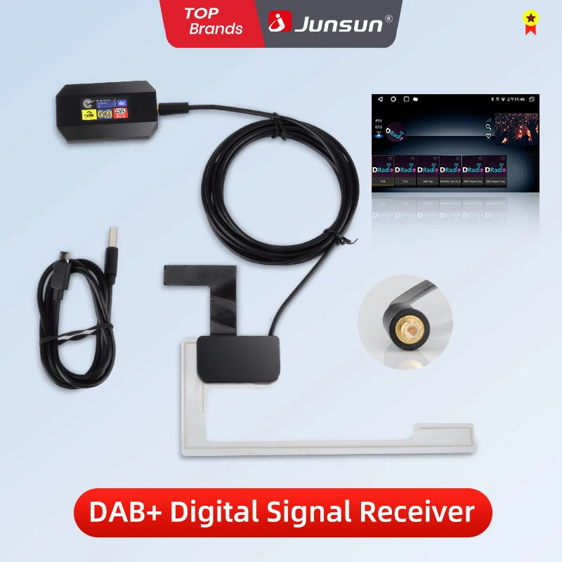 Junsun DAB+ Verstärker-Tuner-Box Antennenadapter für Autoradio Audio USB für Autoradio Android 8.1 9.0/10.0 Autozubehör