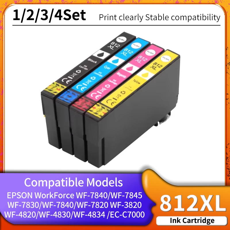 

1set T812 XL 812 ink cartridge for EPSON 812XL Printer compatible Ink Cartridge for Epson WorkForce EC-C7000 WF-7820 WF-7840