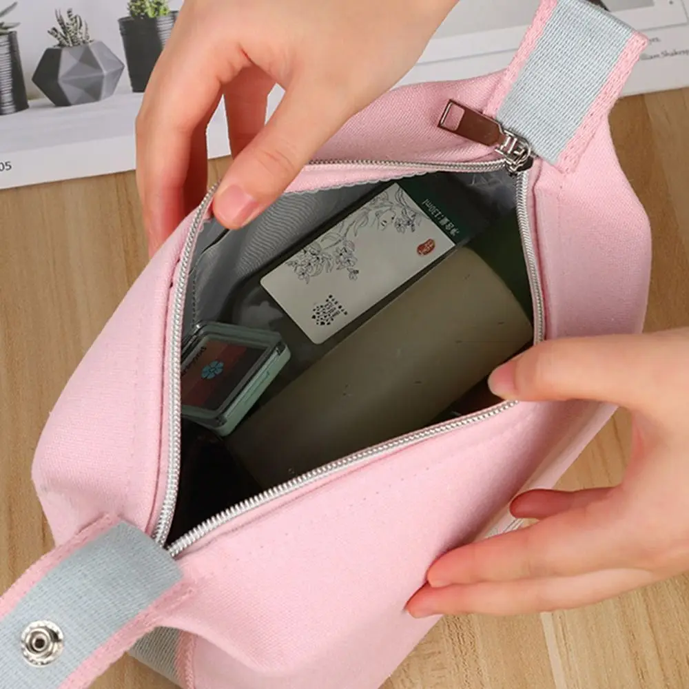 Fashionable Large Capacity Cosmetic Storage Bag Portable Handheld Toiletry Bag Canvas Makeup Organizer Travel image 5