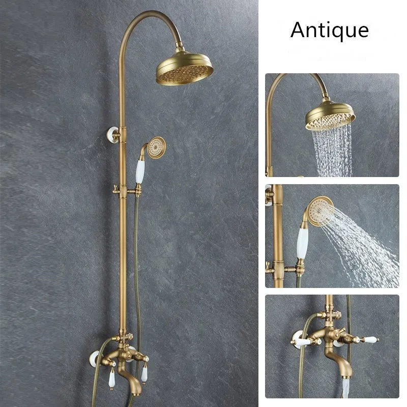 

Antique Bathroom Shower Faucet Set Brass Material Bathroom Rainfall Shower Mixer Tap Brass Bath and Shower Faucet Set