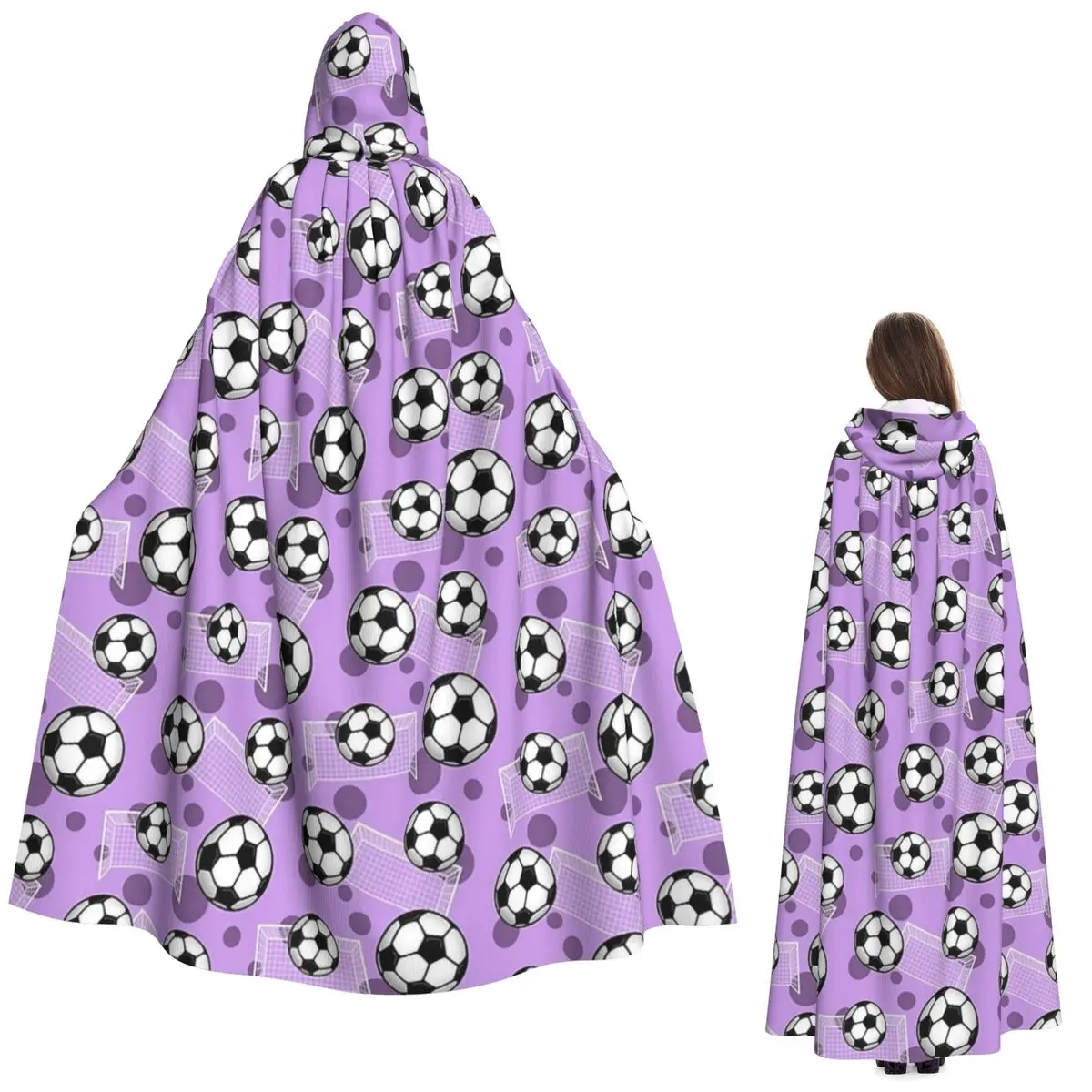 

Футбольный мяч и цель с фиолетовым узором, фиолетовый футбольный длинный плащ с капюшоном, средневековый костюм ведьмы, накидка для косплея, накидка на Хэллоуин, вампир