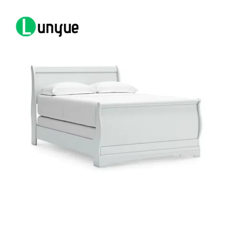 Classic Oak Sled Bed with Hand Carved Panels Modern Luxury Veneer Headboard Footboard and Rails Traditional Phillips Style