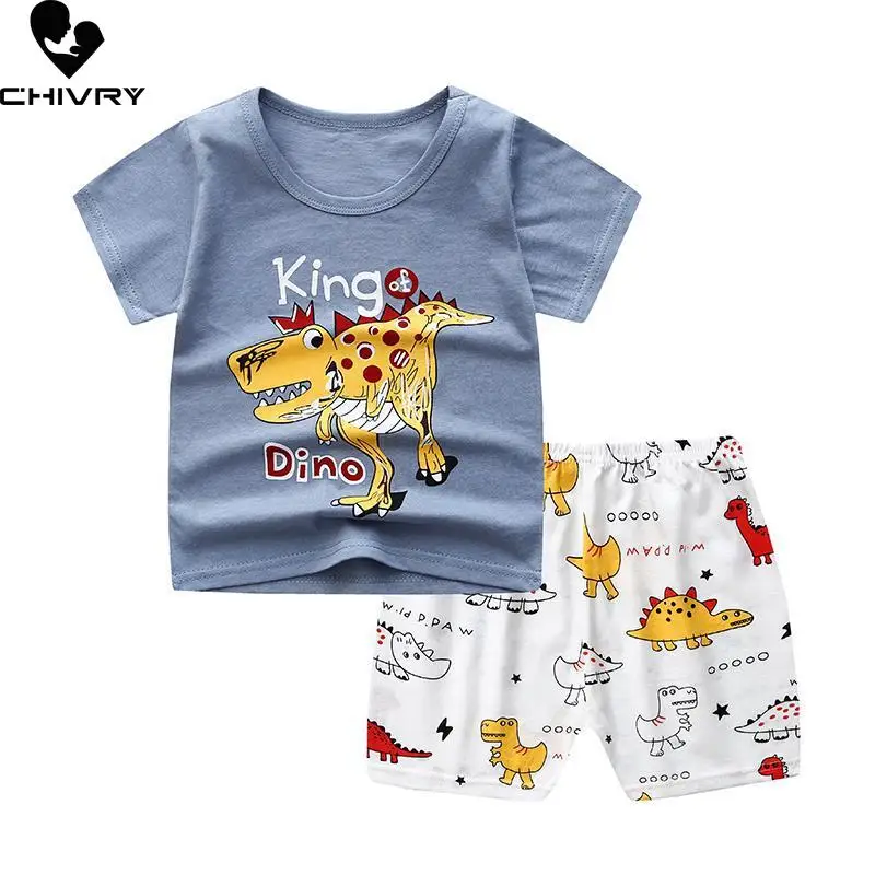 New Kids Boys Girls Summer Pajamas Sets Cute Cartoon Print Short Sleeve T-Shirt Tops with Shorts 2022 Toddler Baby Clothing Set