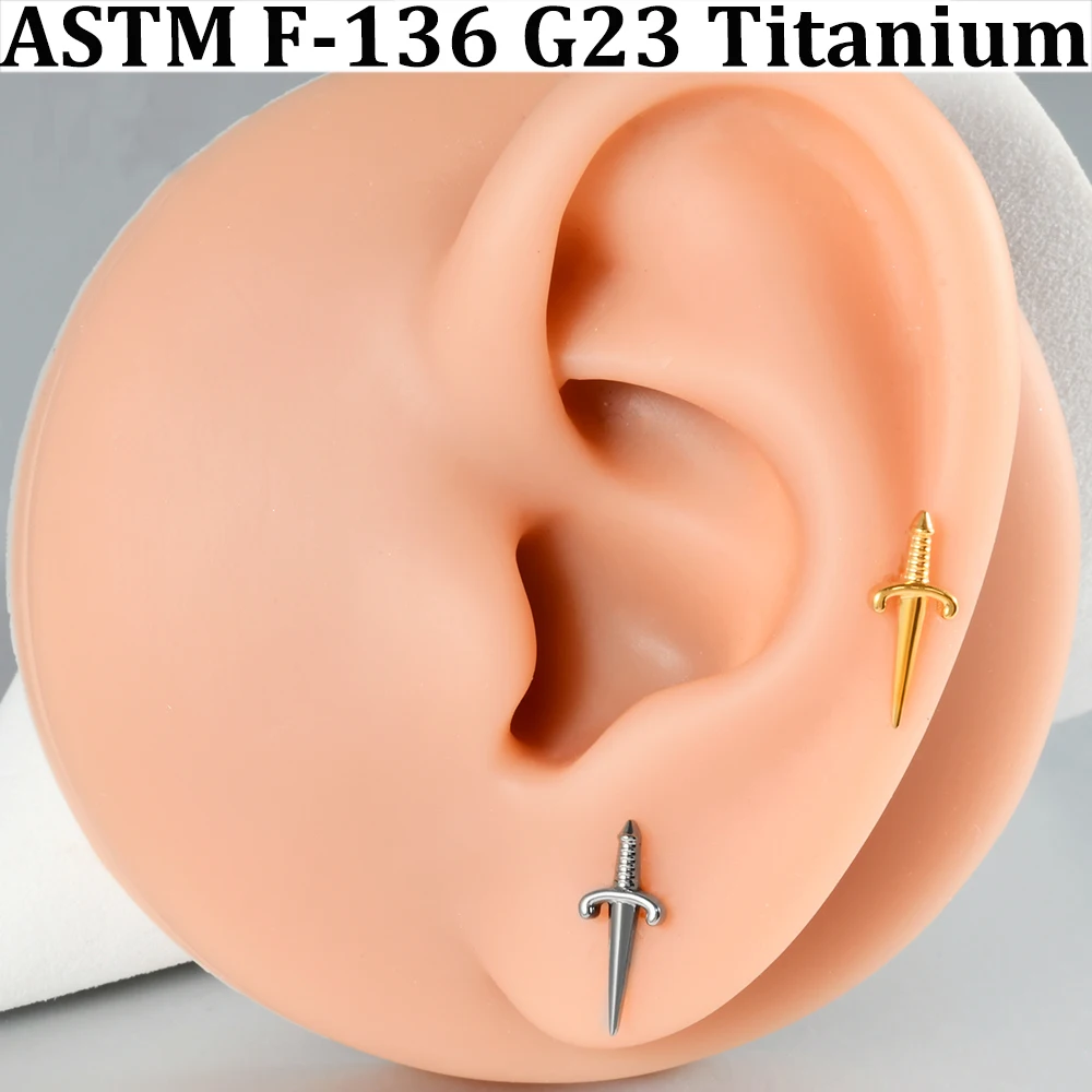 5/1PCS F-136 Implant Titanium Cross Sword Nose Stud Internal Threaded Labret Helix Cartilage Tragus Conch LIP PiercingJewelry