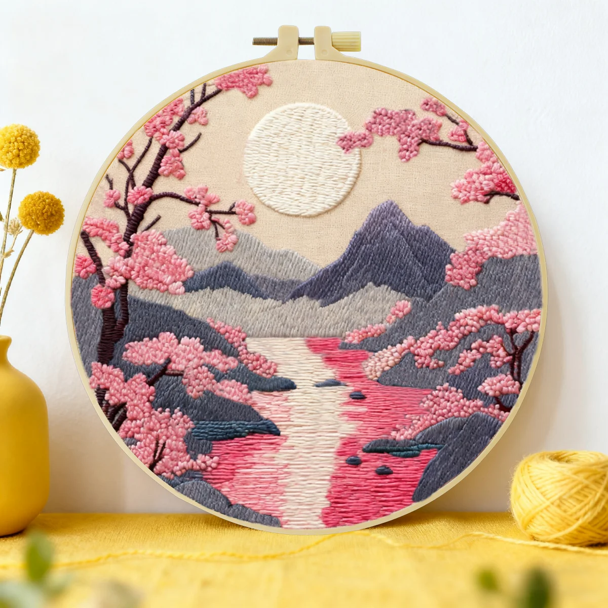 1 Stück 20X20CM/15X15CM 7,87/6,3 Zoll Landschafts-Stickerei-Starter-Kit DIY-Kit DIY-Stickerei-Set Handarbeiten Heimdekoration – Detail 1