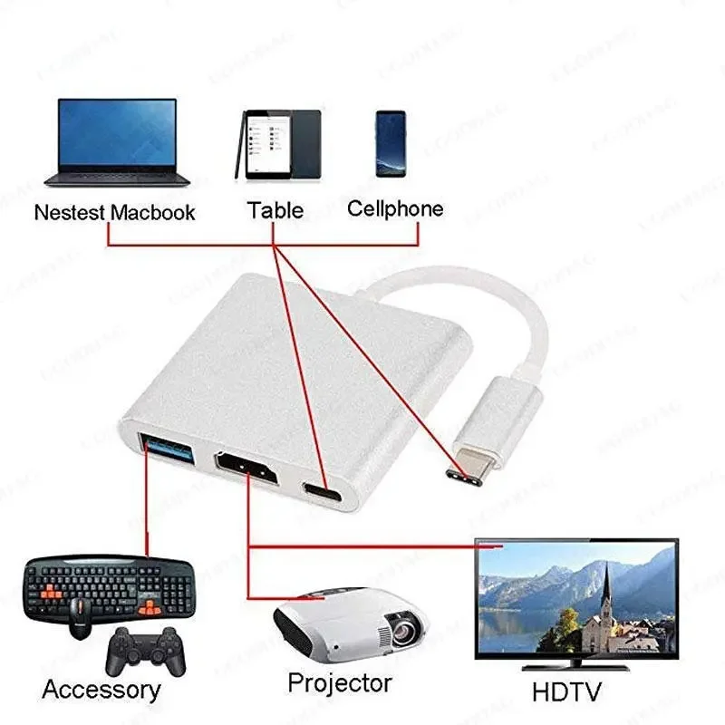 Thunderbolt 3 Adapter USB typu C Hub 4K kompatybilny z HDMI obsługuje Samsung Dex tryb USB-C przetwornik dokerów z PD dla macbooka Pro