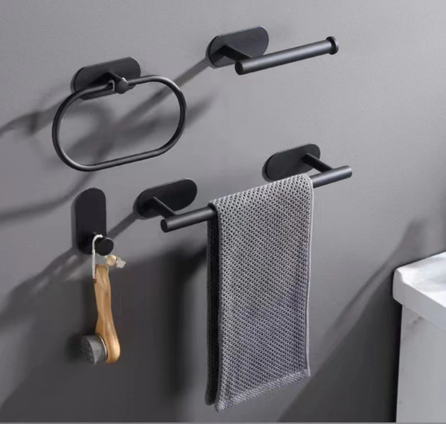 

Держатель для полотенец из нержавеющей стали, самоклеящаяся вешалка для полотенец для ванной комнаты, черная вешалка для мытья рук, кольцевая направляющая, кухонные аксессуары для хранения